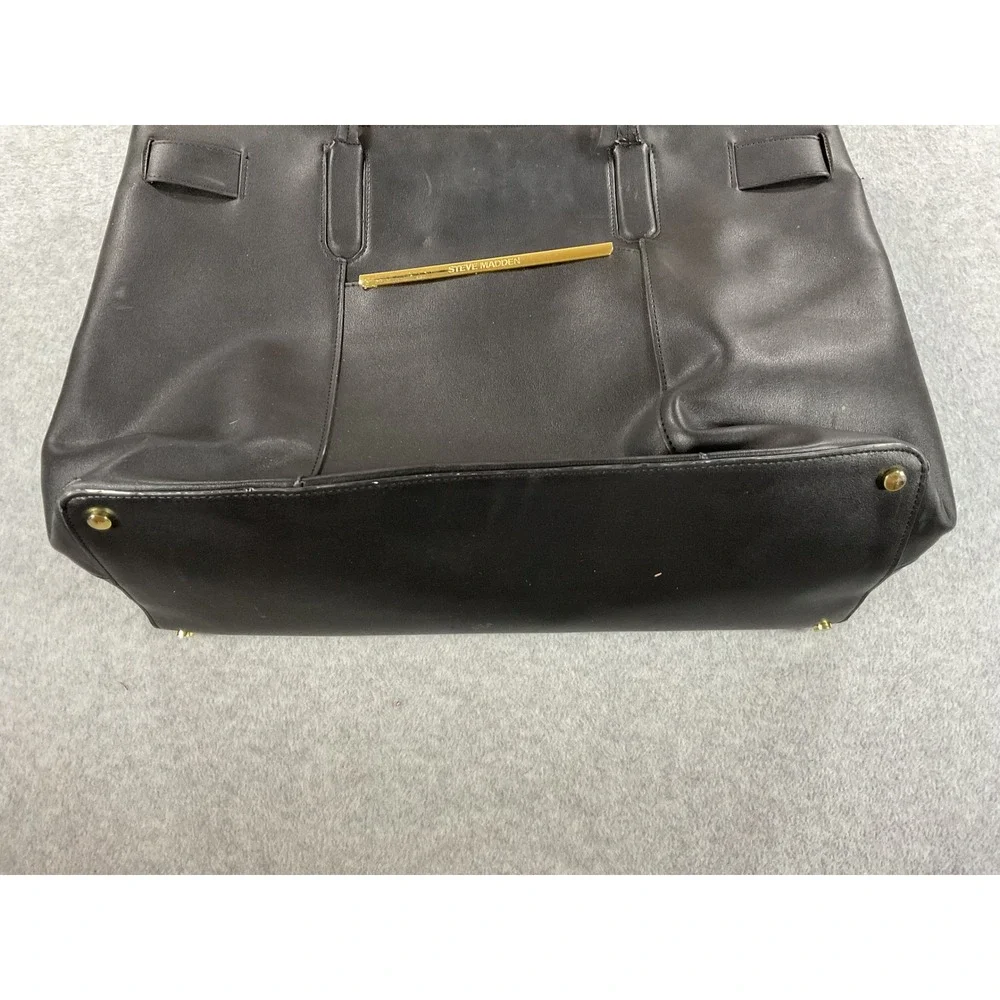 Steve Madden Black Faux Leather Tote Bag Gold Hardware Large Shopper Handbag